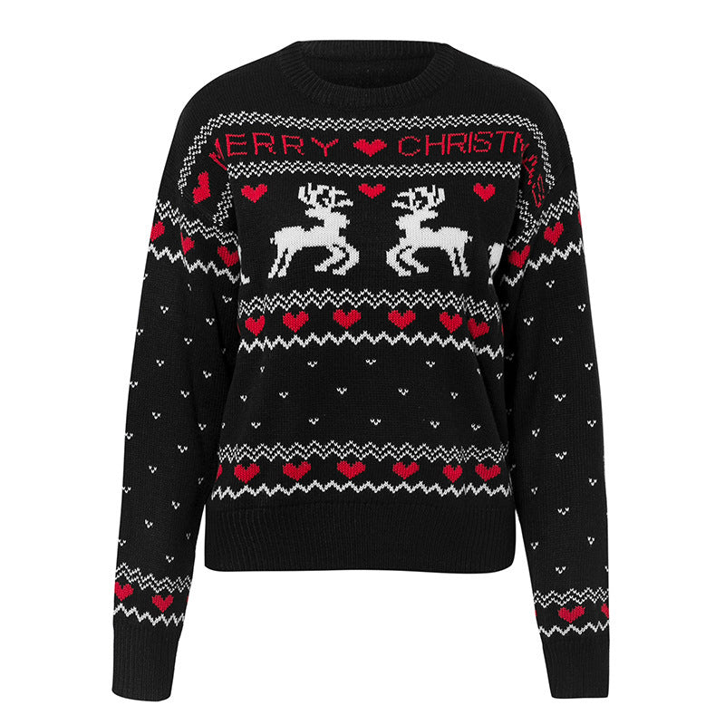 Cute Elk & Heart Print Christmas Sweater
