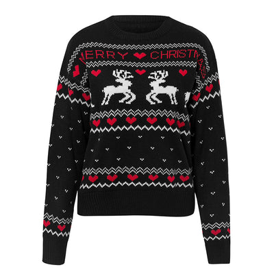 Cute Elk & Heart Print Christmas Sweater