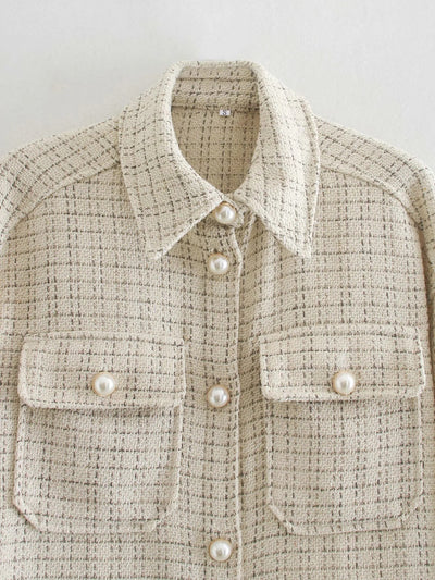 Plaid Coat with Pearl Buttons