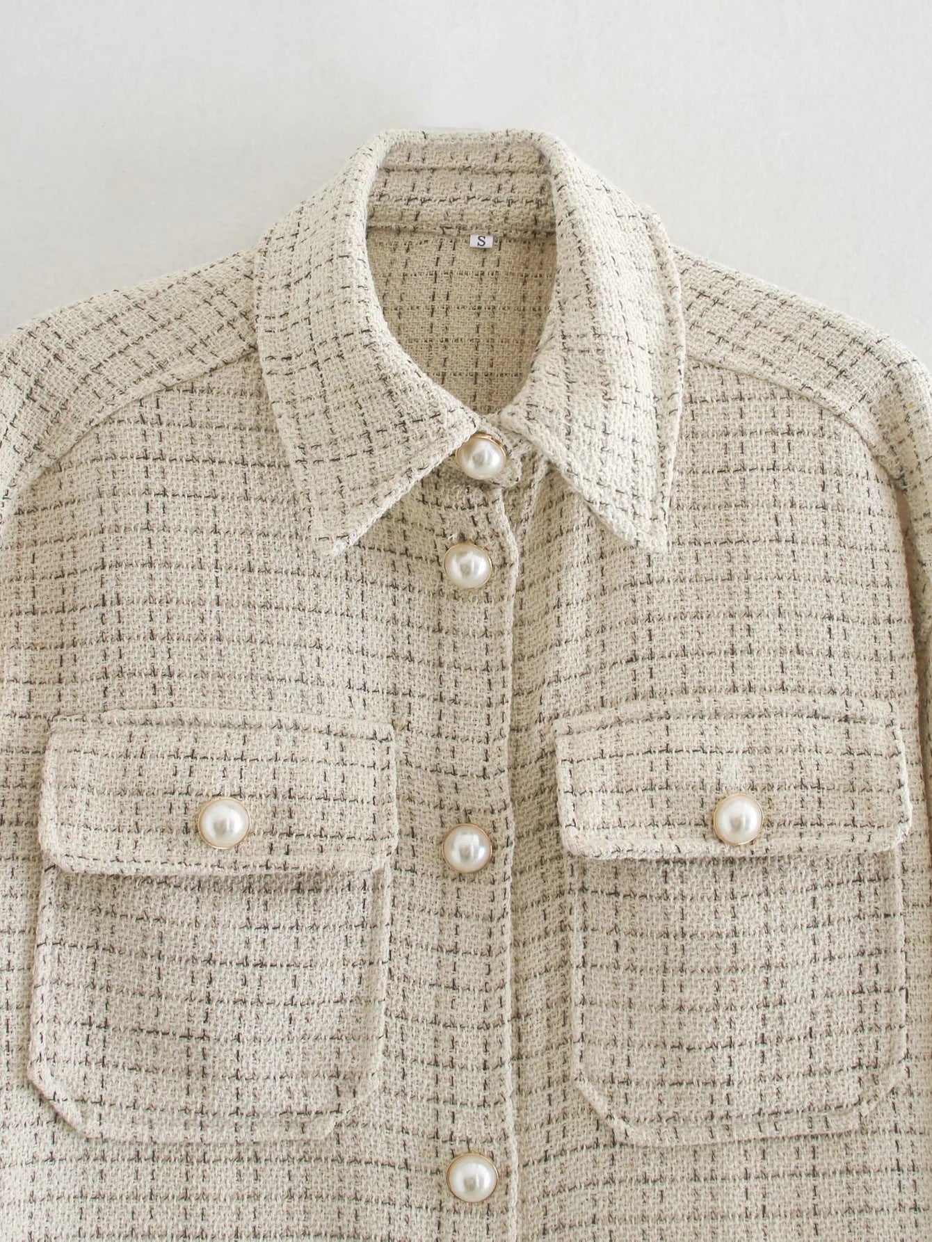 Plaid Coat with Pearl Buttons