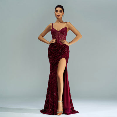 Sequined High Slit Dress