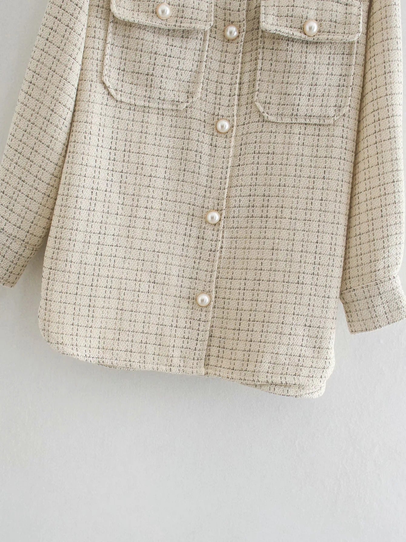 Plaid Coat with Pearl Buttons