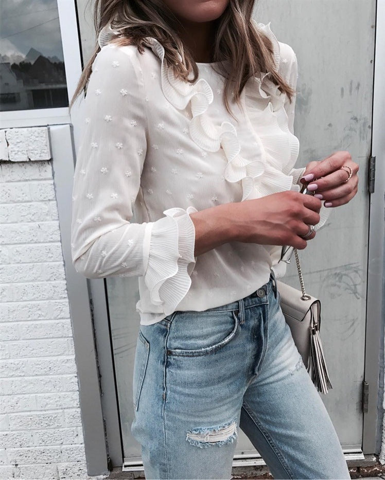 Polka Dot Lace Blouse – Elegant & Chic