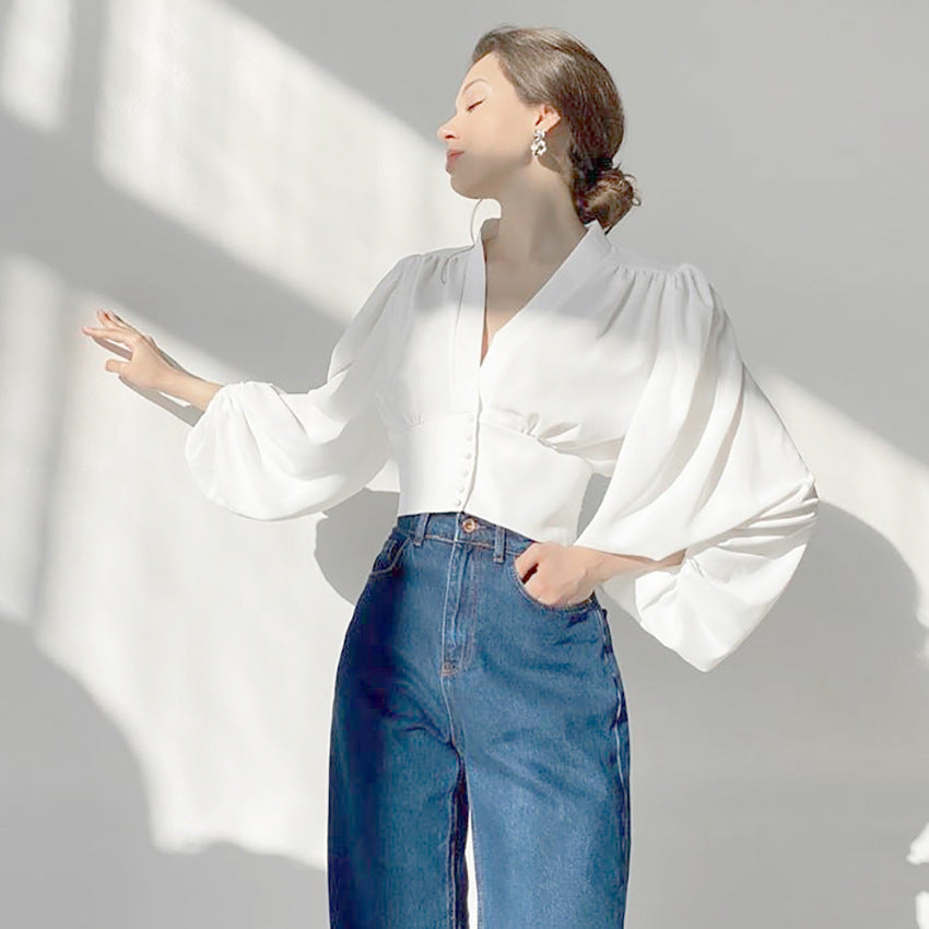 OL Commuting Woven Shirt with Macaron Stitching