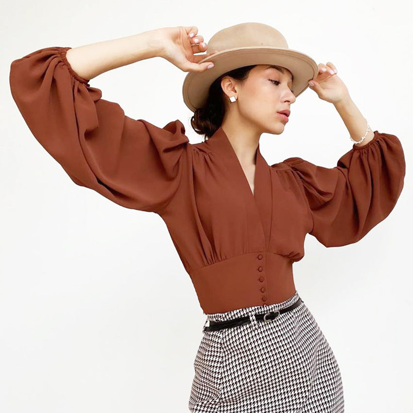 OL Commuting Woven Shirt with Macaron Stitching
