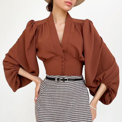 OL Commuting Woven Shirt with Macaron Stitching