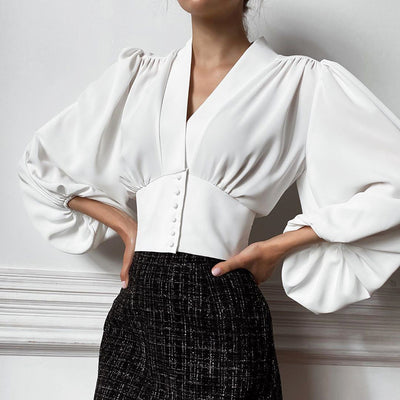 OL Commuting Woven Shirt with Macaron Stitching