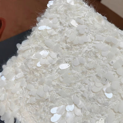 White Sequined High Waist Skirt