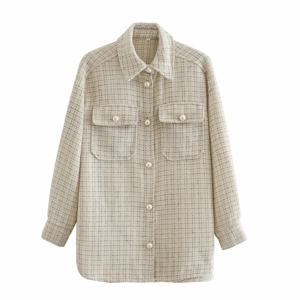 Plaid Coat with Pearl Buttons