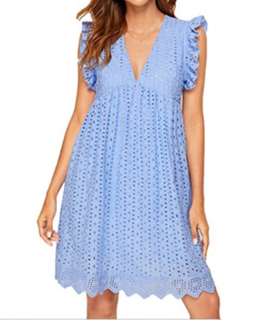Lace Sleeveless Jacquard V-Neck Dress