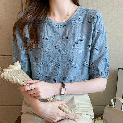 Embroidered Hollow Chiffon Shirt