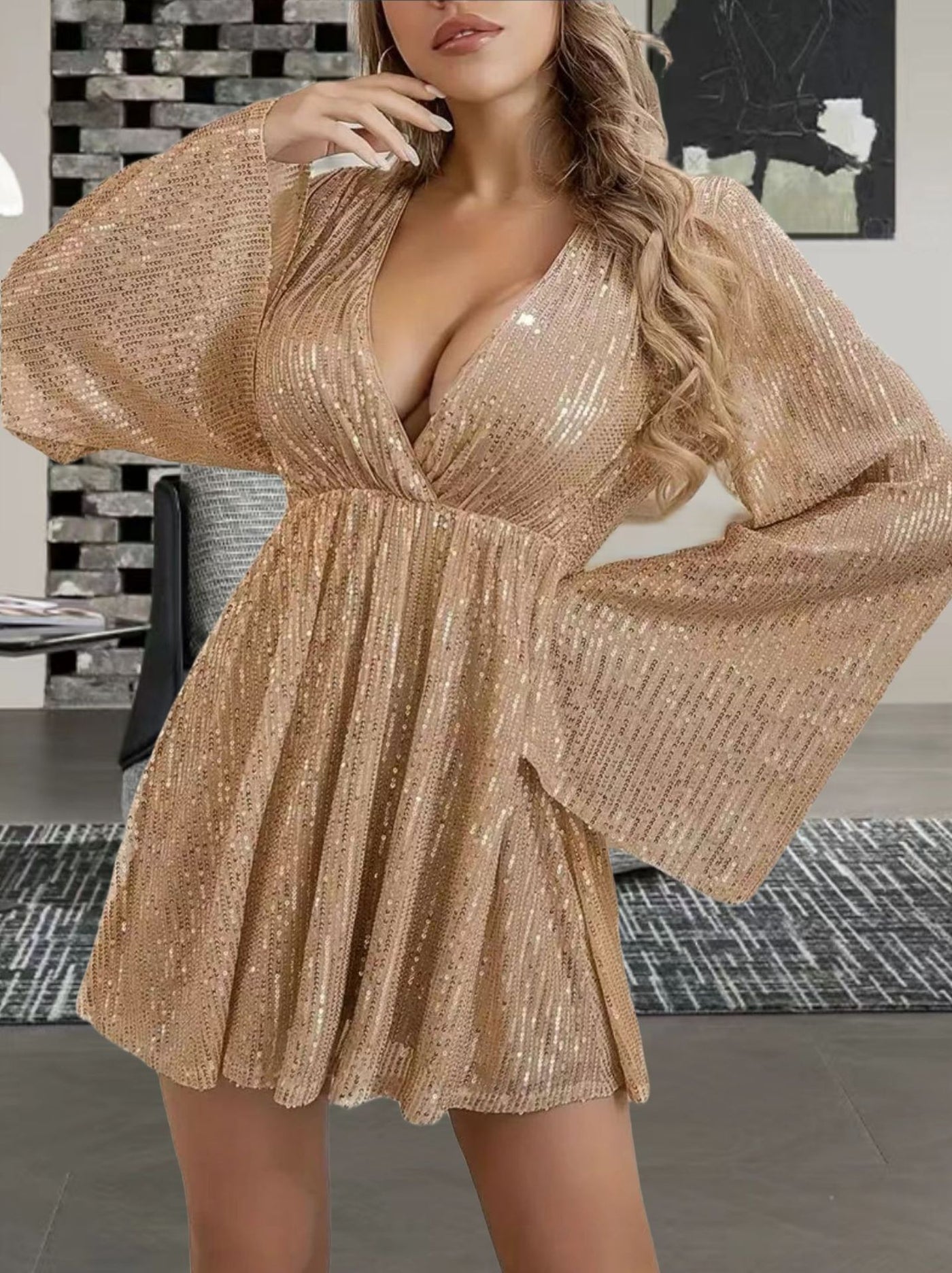 V-neck Sequin Dress