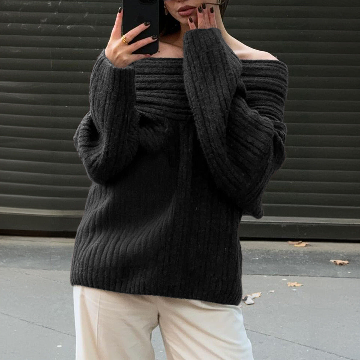 Loose Pullover Trumpet Sleeve Sweater