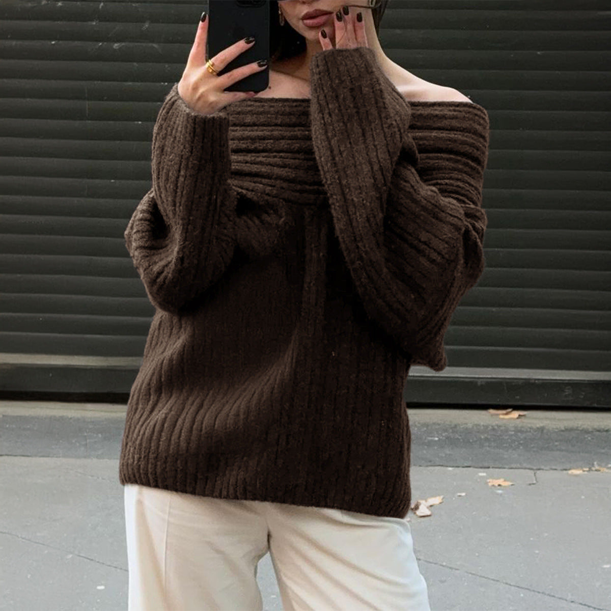 Loose Pullover Trumpet Sleeve Sweater