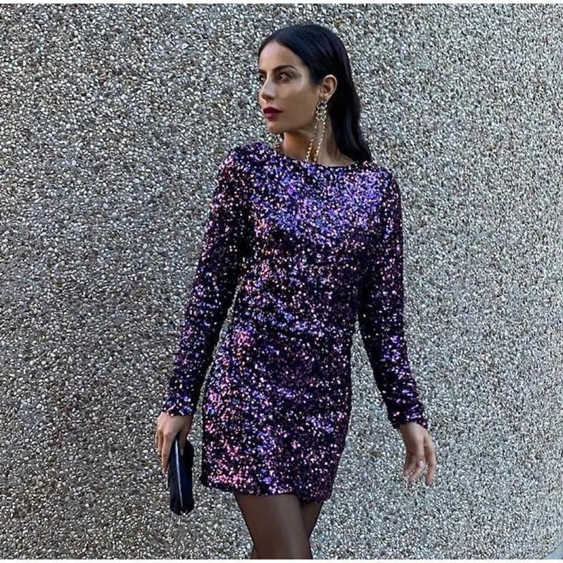 Retro Sequin Backless Dress