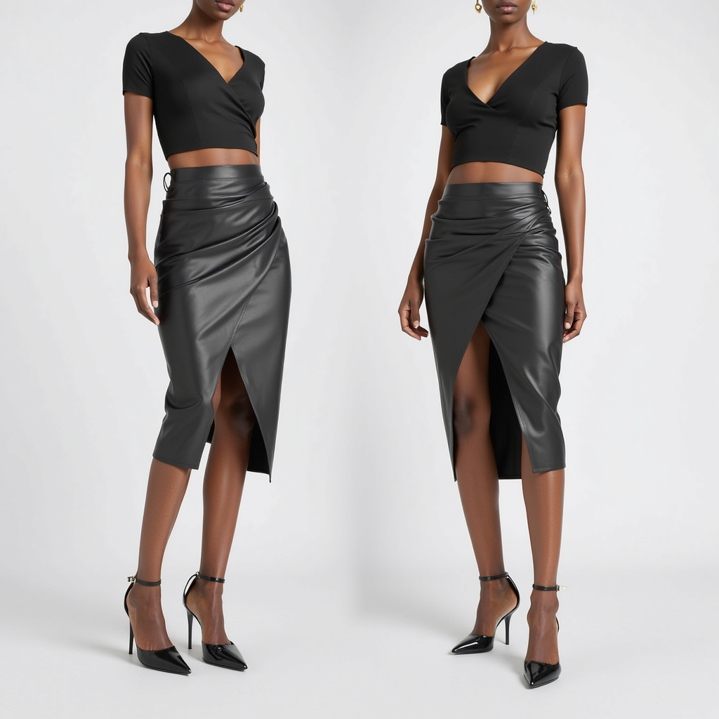 VellaLux Leather Midi Skirt