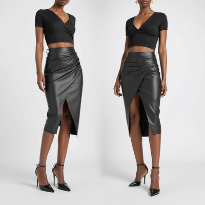 VellaLux Leather Midi Skirt