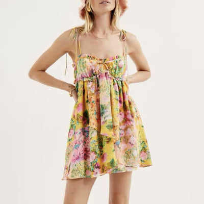 Y2K Floral Ruffle Suspender Dress
