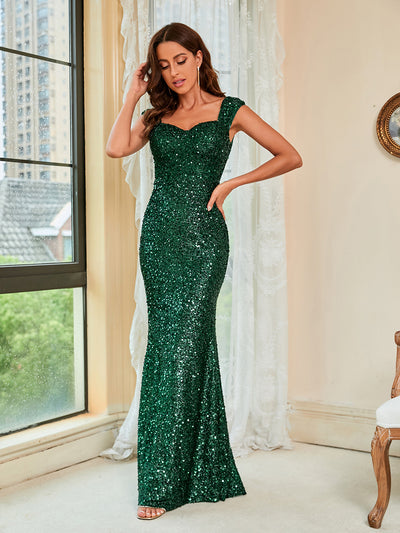 Green Satin Evening Dress