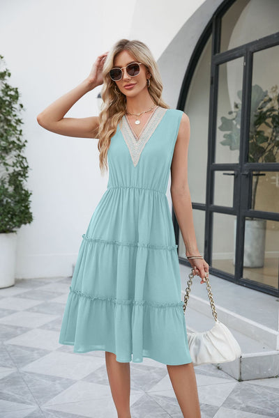 V-neck Pleated Dress