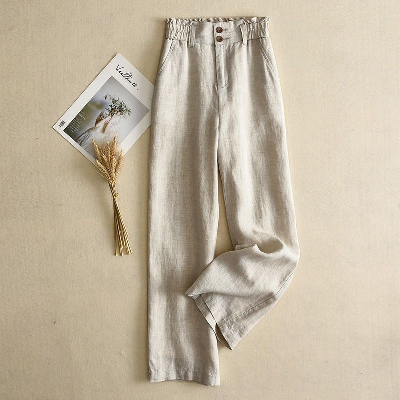 Linen Wide-leg High Waist Pants