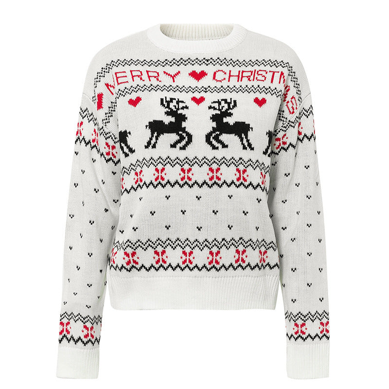 Cute Elk & Heart Print Christmas Sweater