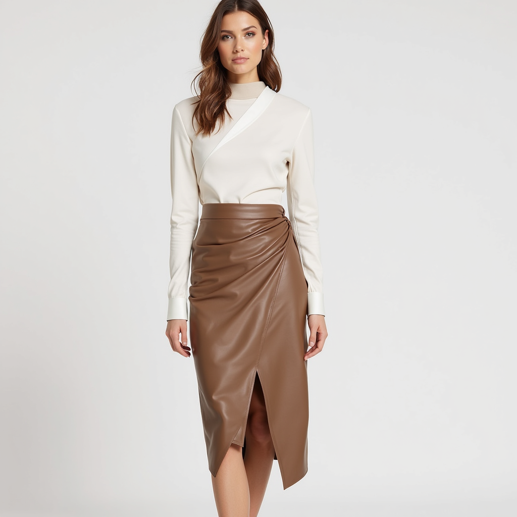 VellaLux Leather Midi Skirt