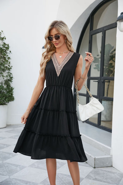 V-neck Pleated Dress