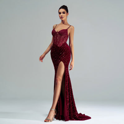 Sequined High Slit Dress