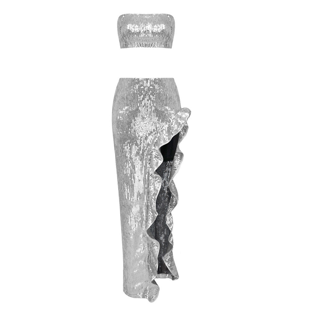 Irregular High-End Sequin Skirt Set
