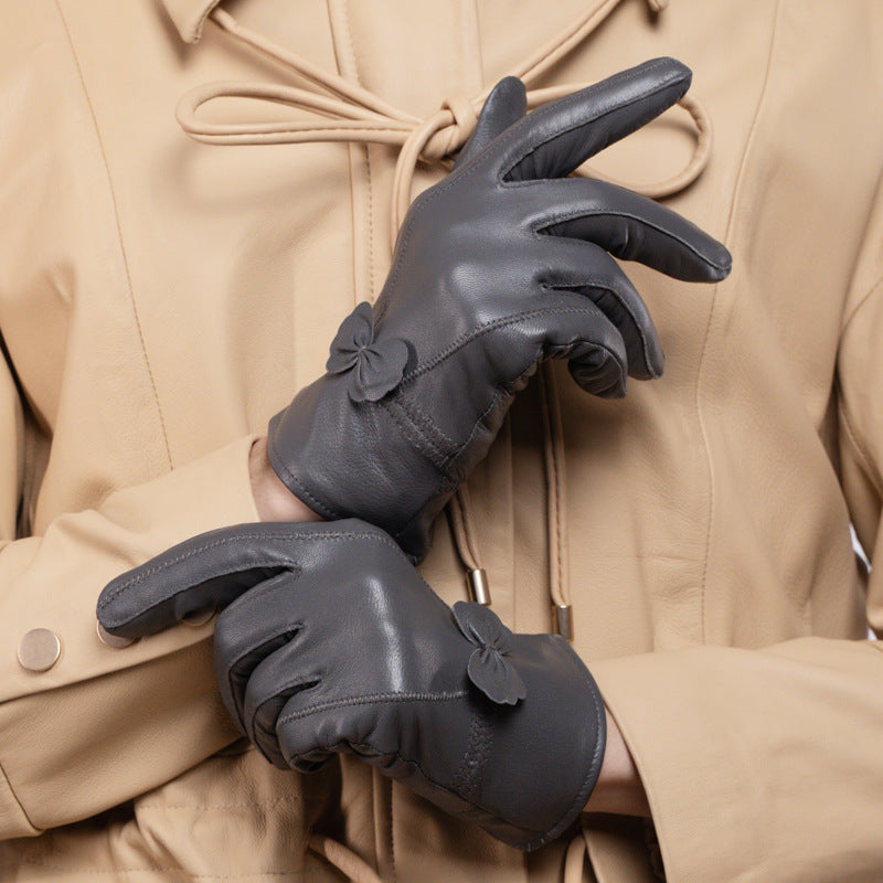 Butterfly Embellished Split-Finger Gloves