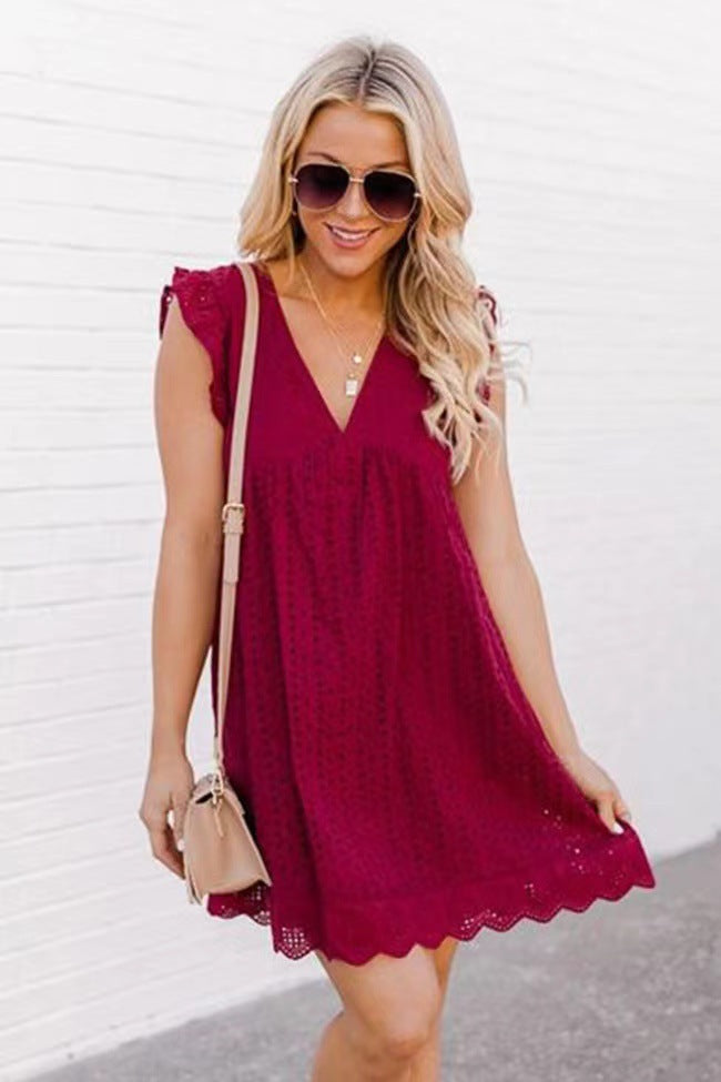 Lace Sleeveless Jacquard V-Neck Dress