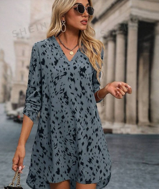 Printed Roll-Up Sleeve Tunic