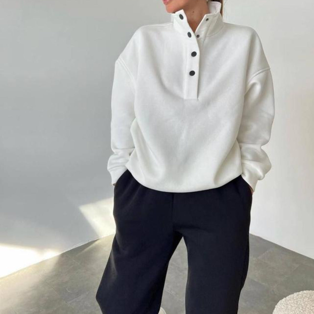 Oversized Solid Casual Pullovers & Long Pant Set