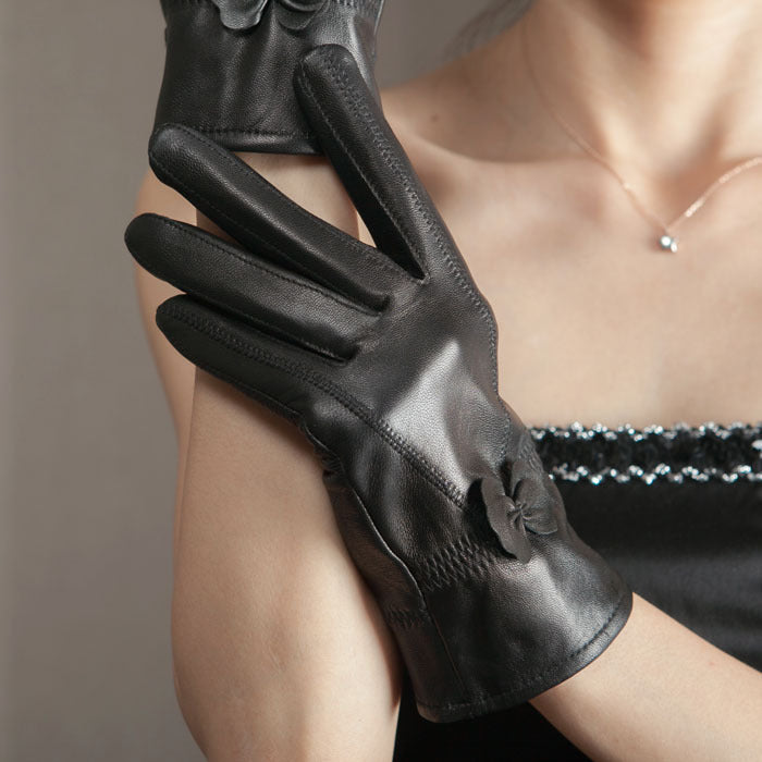 Butterfly Embellished Split-Finger Gloves