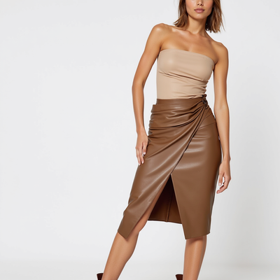 VellaLux Leather Midi Skirt