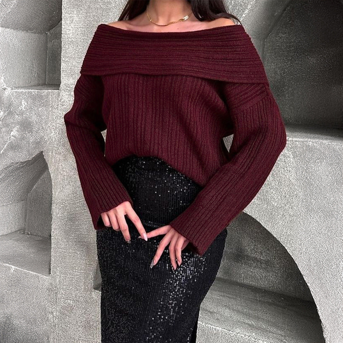 Loose Pullover Trumpet Sleeve Sweater