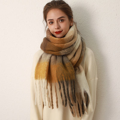 Plaid Mohair-Blend Scarf