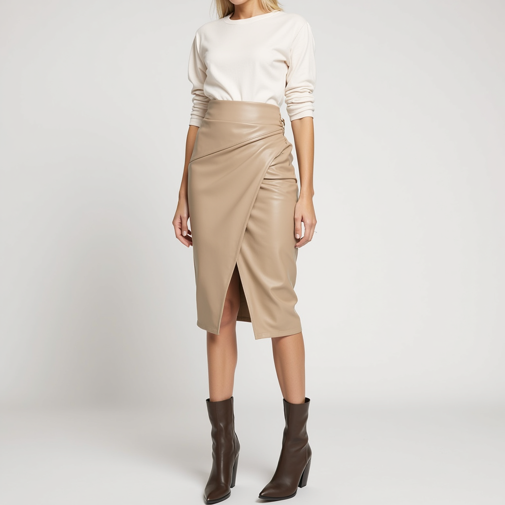 VellaLux Leather Midi Skirt