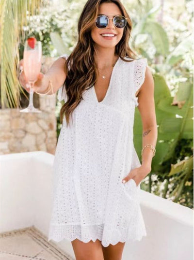 Lace Sleeveless Jacquard V-Neck Dress