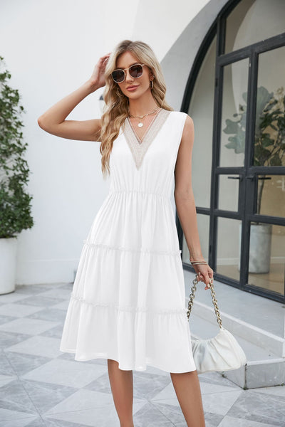 V-neck Pleated Dress