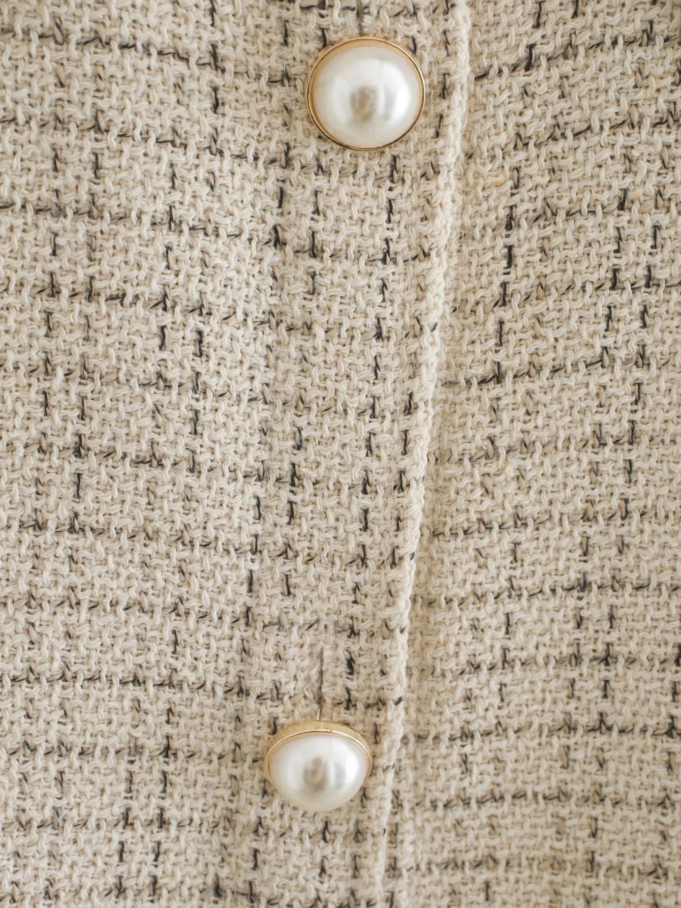 Plaid Coat with Pearl Buttons