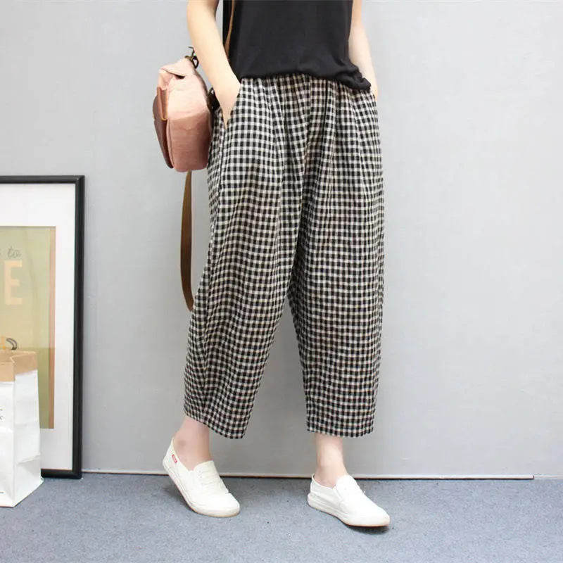 High-Waist Linen Harem Pants