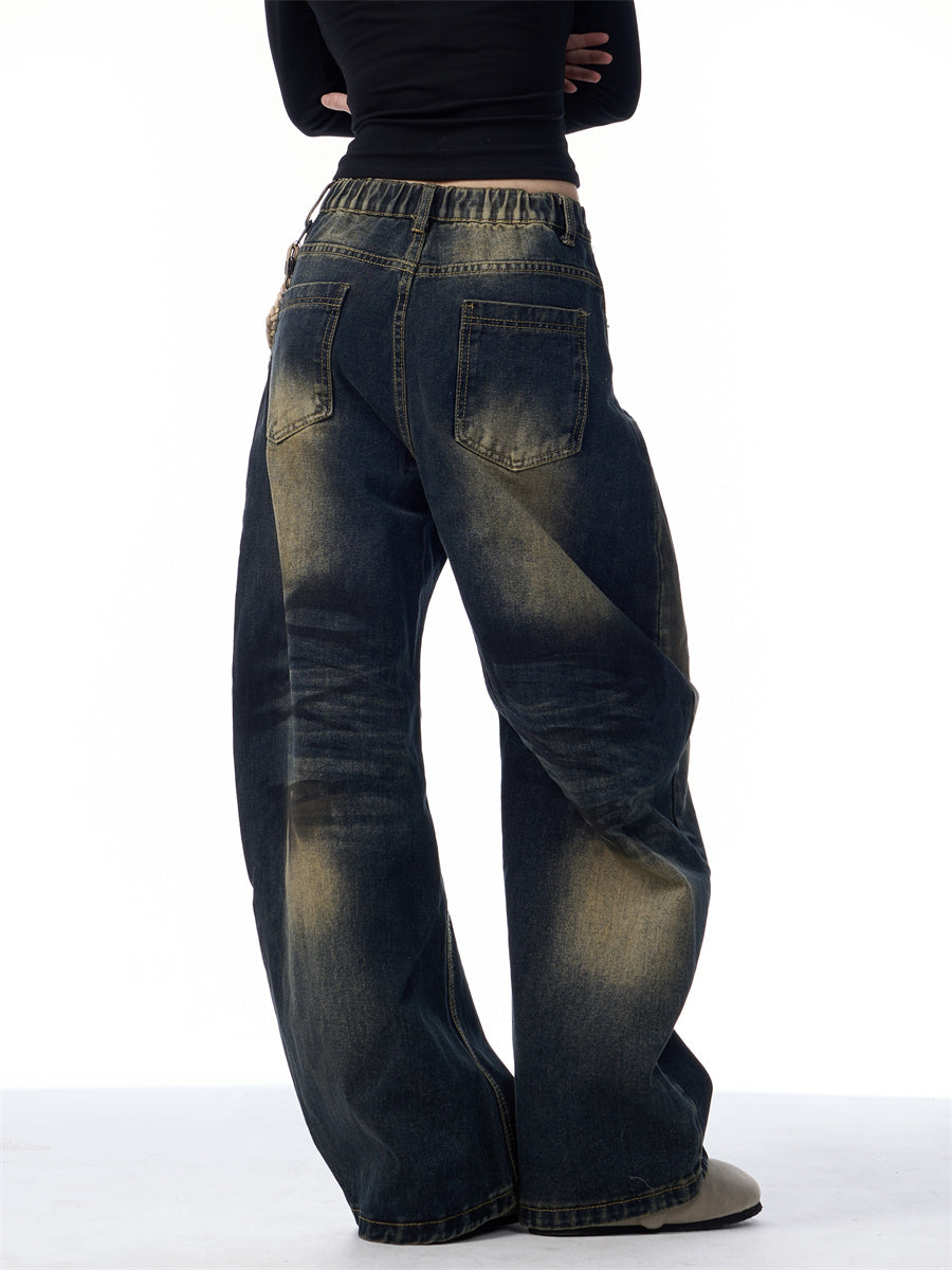 Retro Washed Wide-Leg Jeans