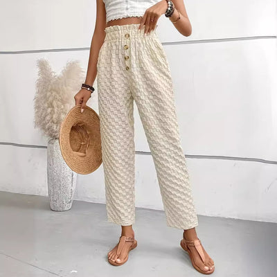 Buttoned Straight-Leg Trousers