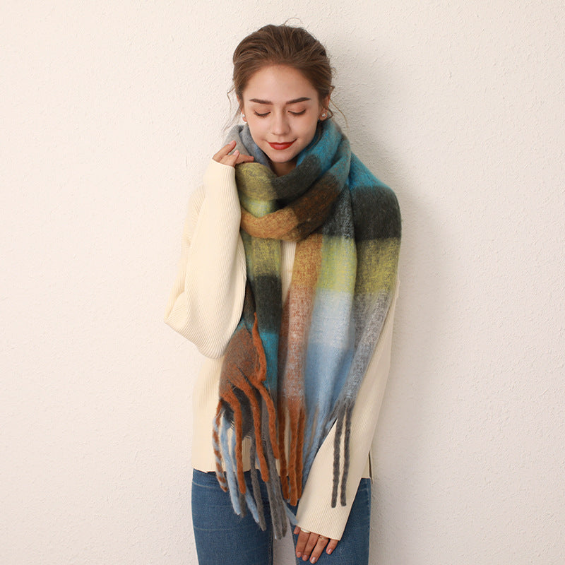 Plaid Mohair-Blend Scarf