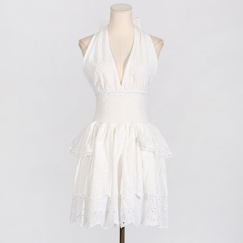 Deep V-Neck High Waist Dress