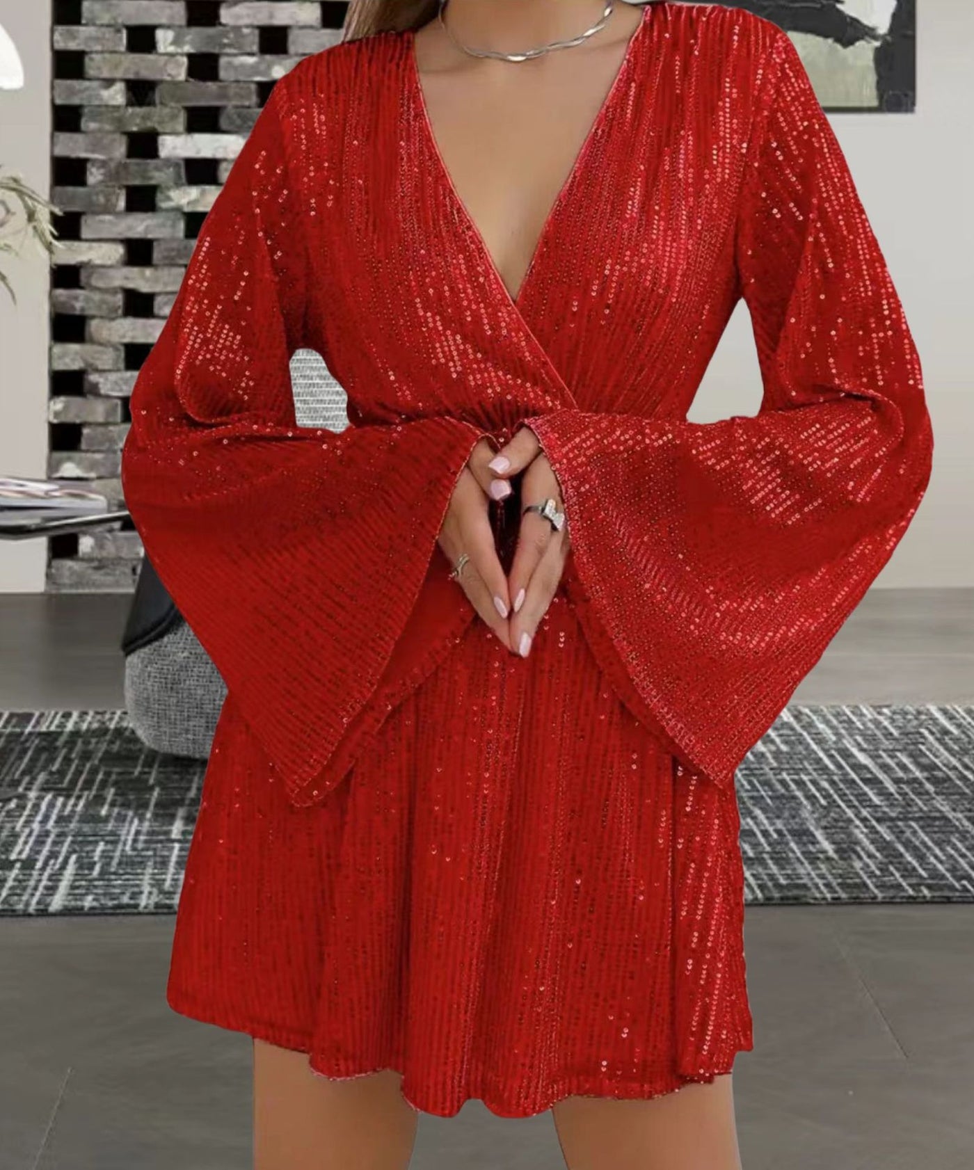 V-neck Sequin Dress