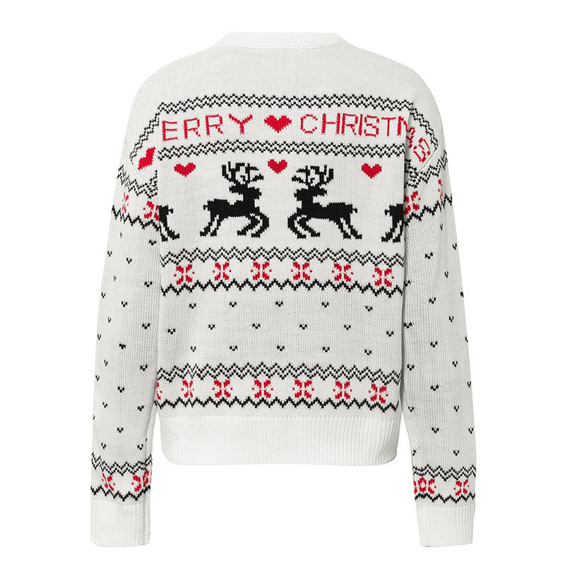 Cute Elk & Heart Print Christmas Sweater