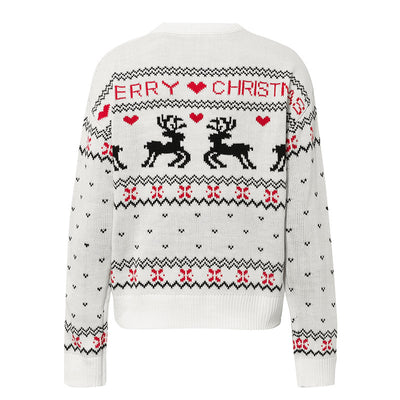 Cute Elk & Heart Print Christmas Sweater
